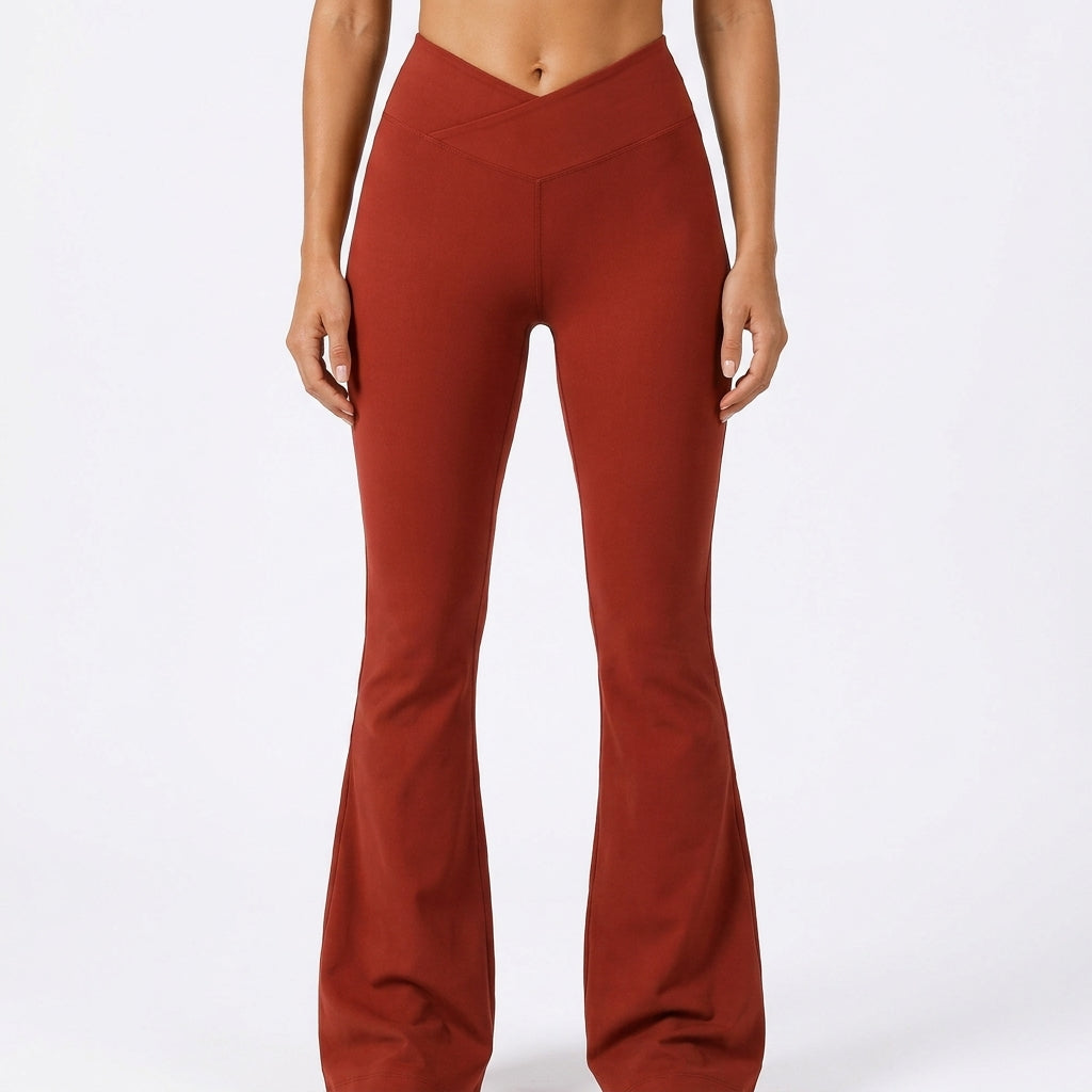 Lykke Crossover Flare Leggings - Red