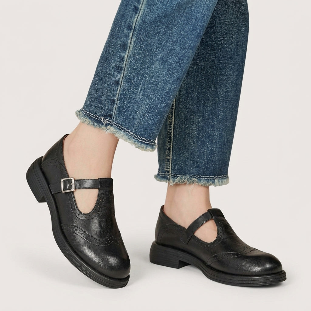 Hilde Brogue Mary Janes - Black