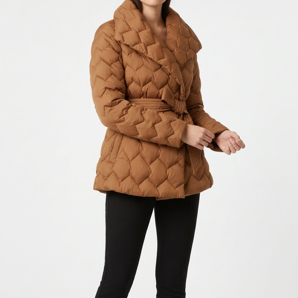 Freja Quilted Belted Jacket - Brown