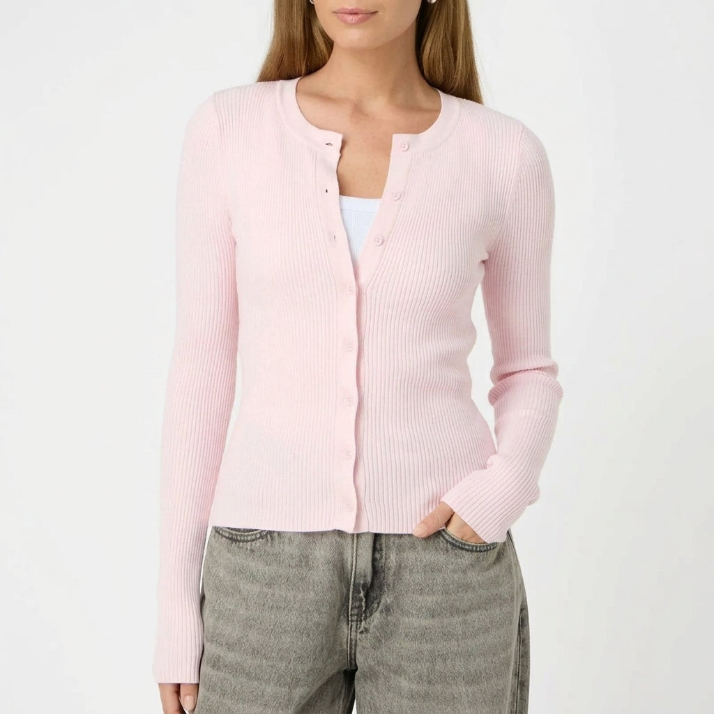 Mathilde Fitted Rib Cardigan - Pink
