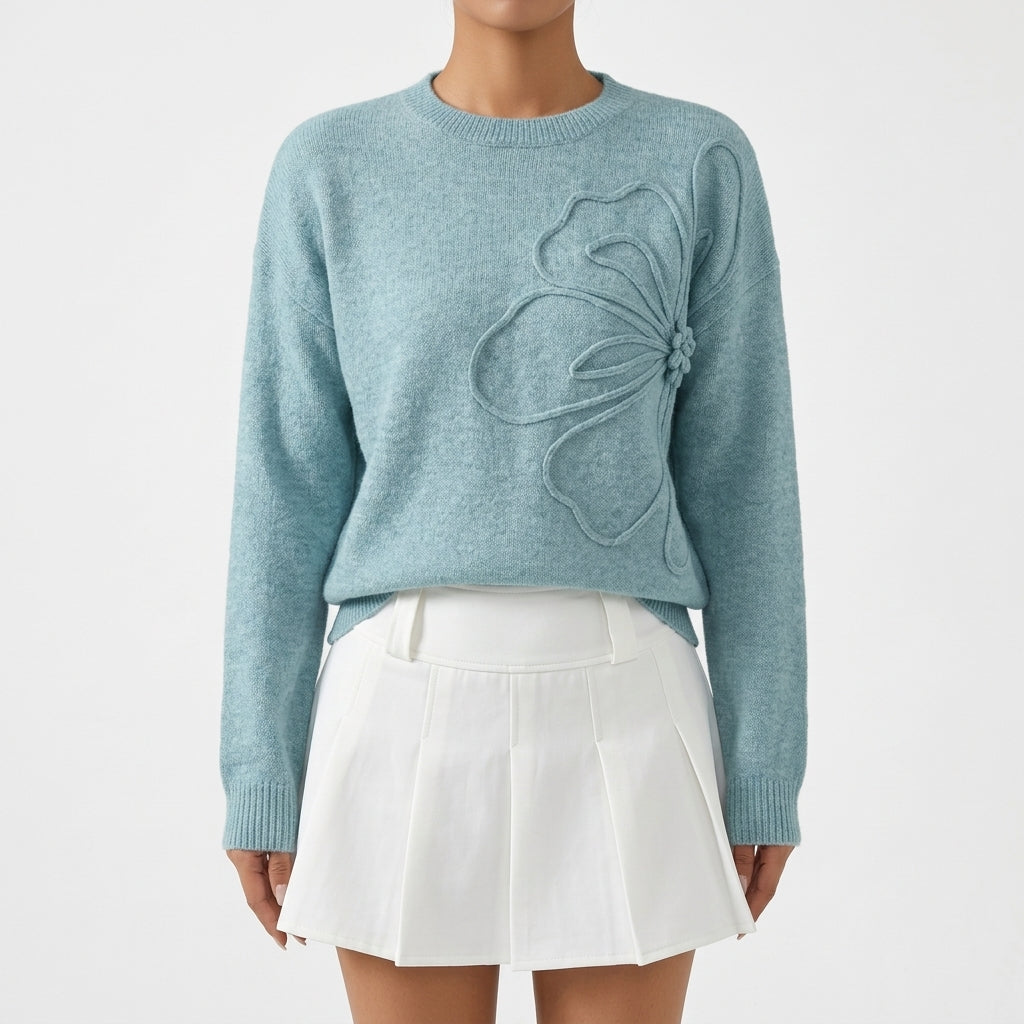 Thyra Flower Sweater - Teal
