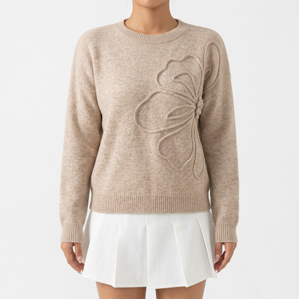 Thyra Flower Sweater - Oatmeal