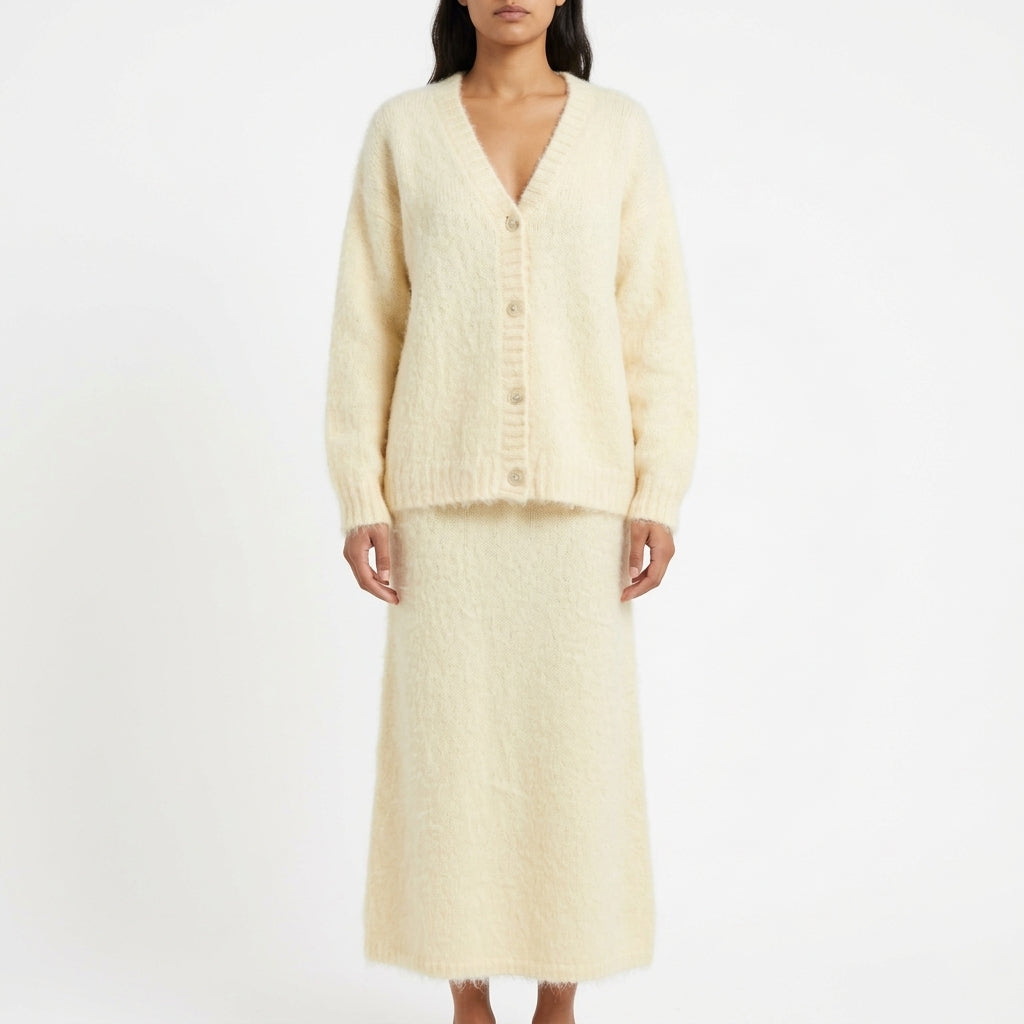 Solvig Brushed Knit Skirt Set - Cream