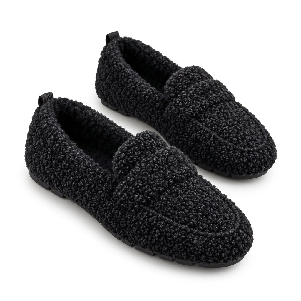 Sunniva Wool Lined Loafer Slippers - Black