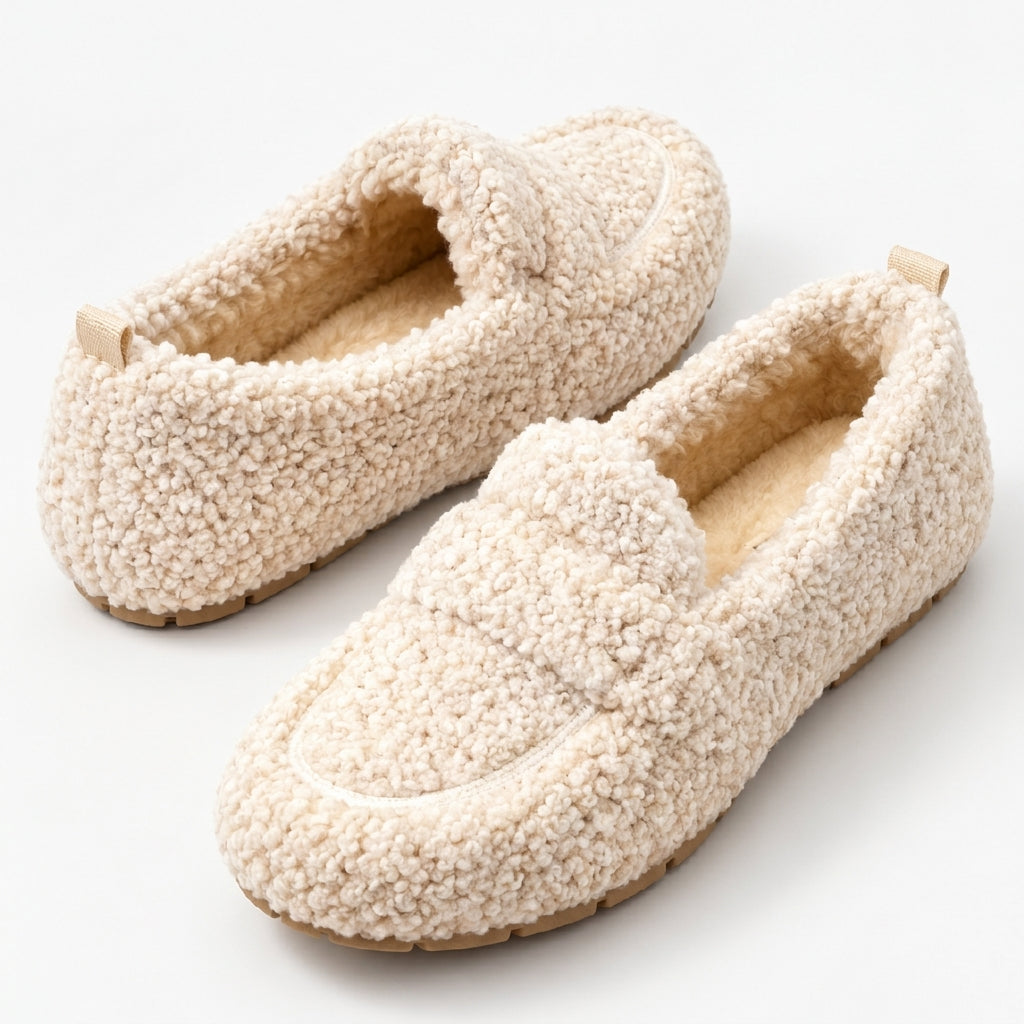 Sunniva Wool Lined Loafer Slippers - White