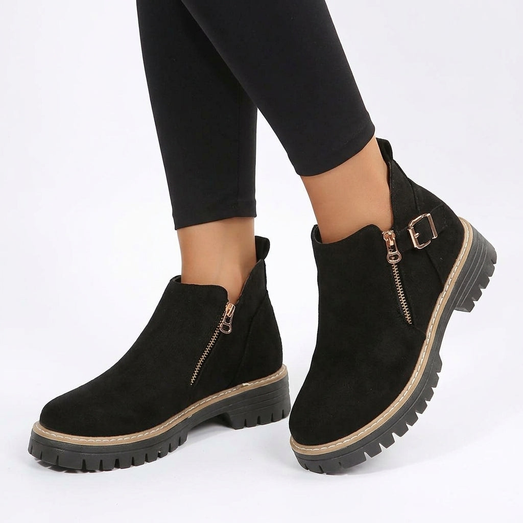 Nanna Suede Zip Ankle Boots - Black