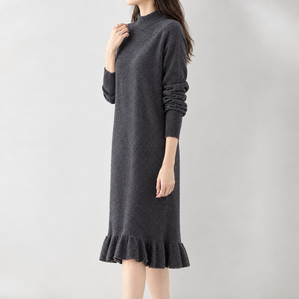 Beatriz Ruffle Hem Knit Dress - Dark Gray