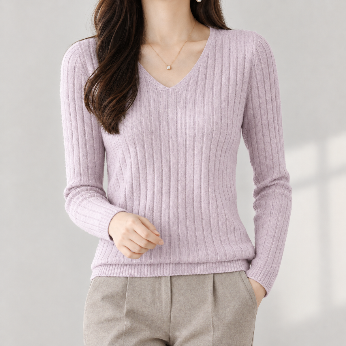 Aline V Neck Sweater - Pink Purple