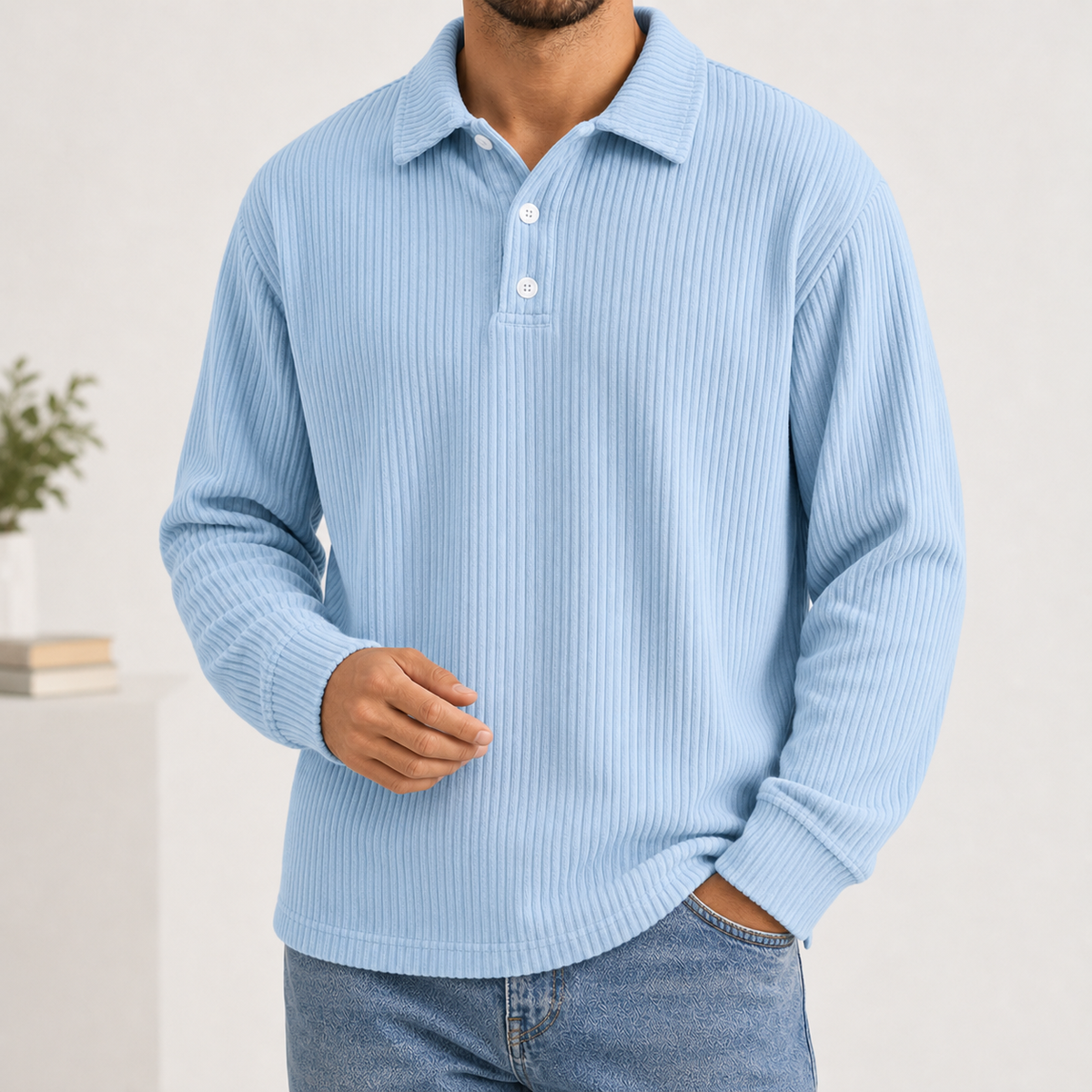 Cosimo Ribbed Polo Shirt - Sky Blue