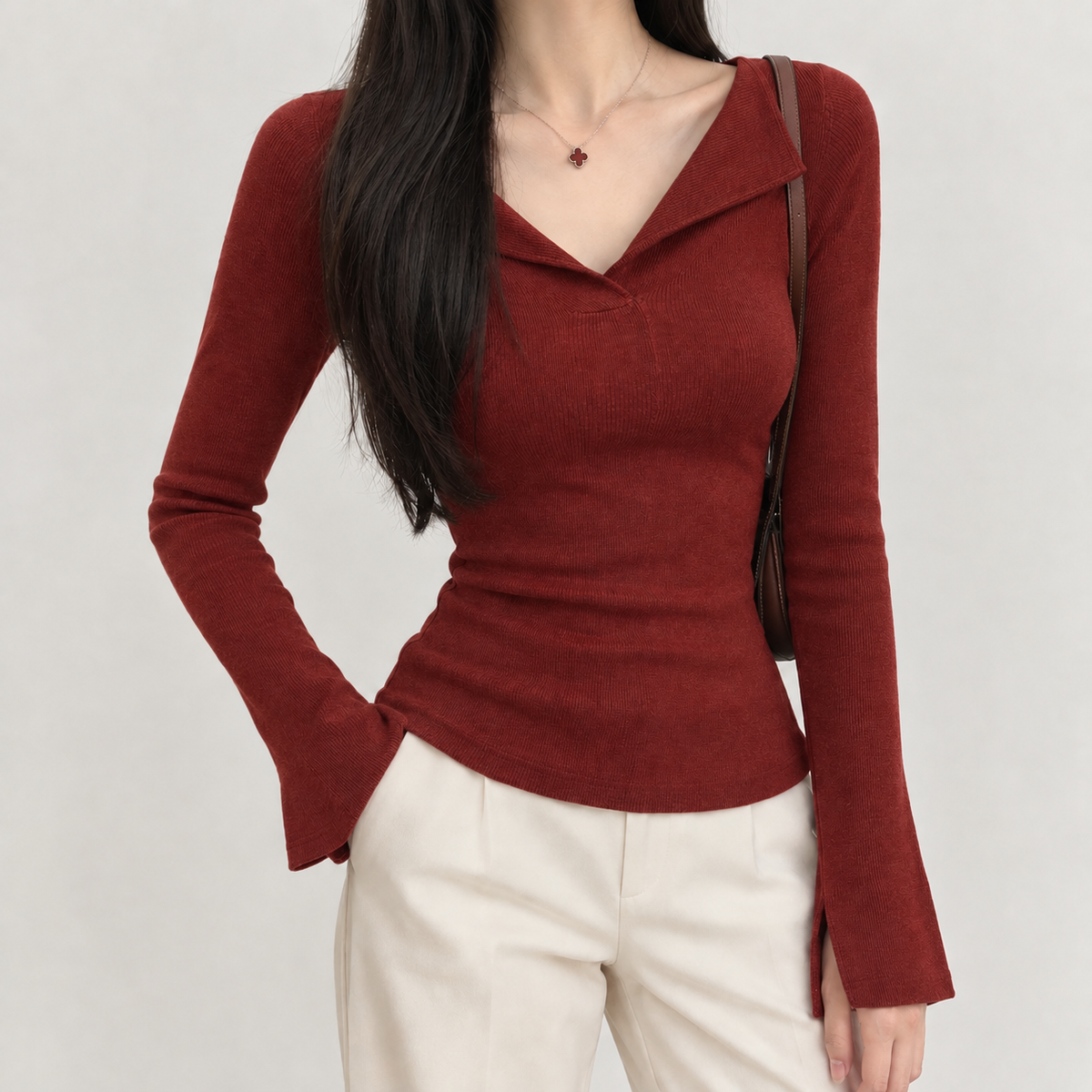 Vivian V Neck Top - Red