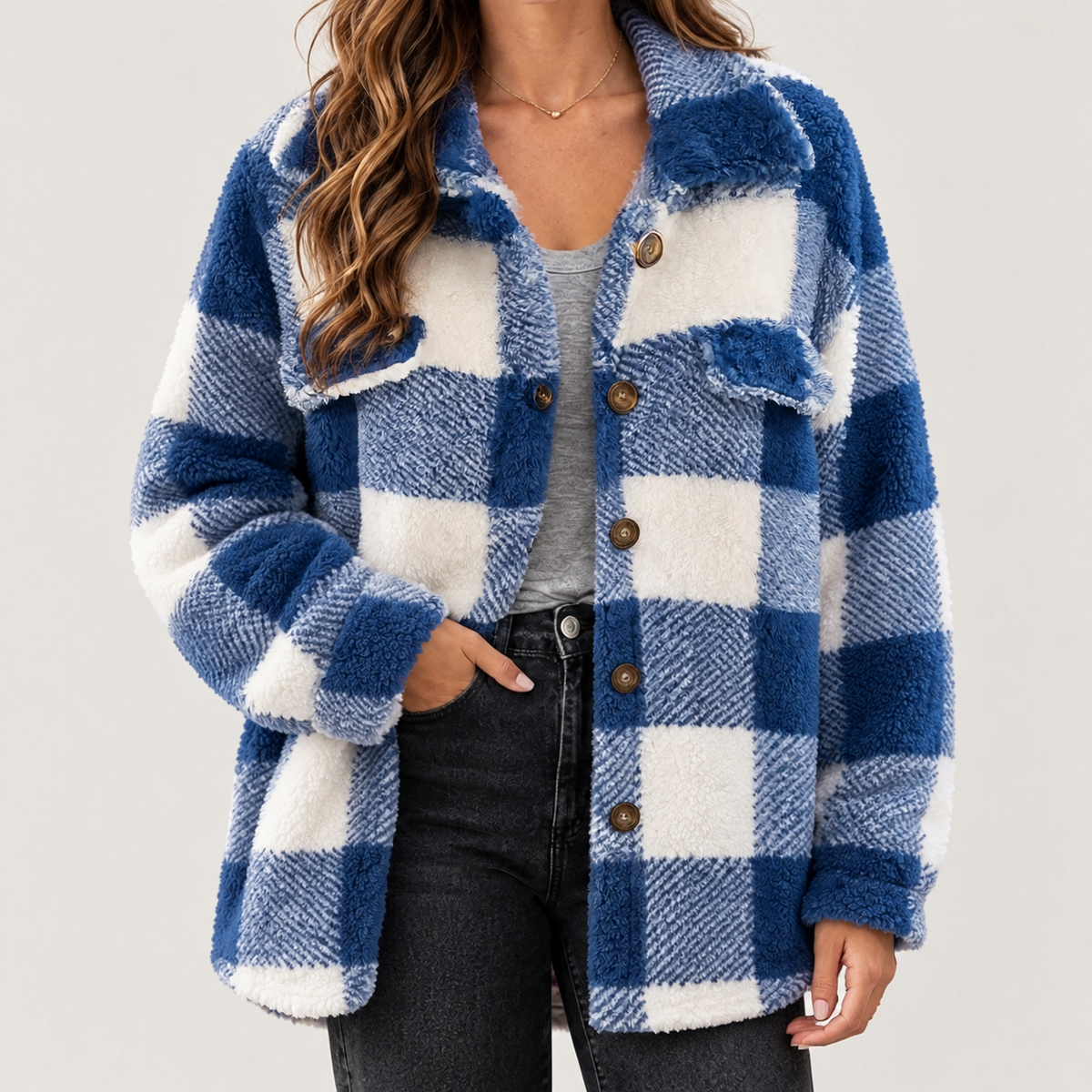 Maribel Plush Plaid Jacket - Real Shot