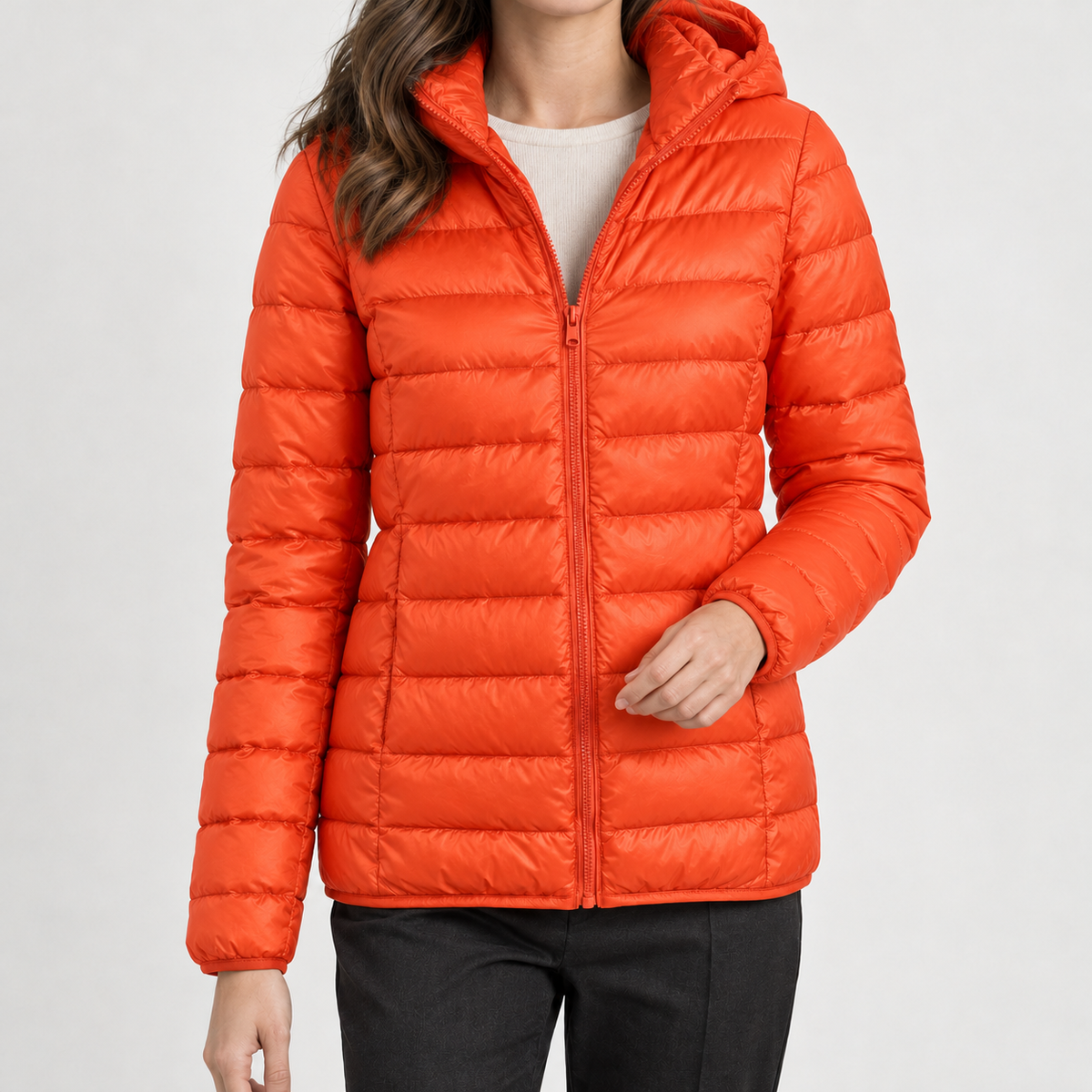 Louisa Hooded Puffer Jacket - Orange