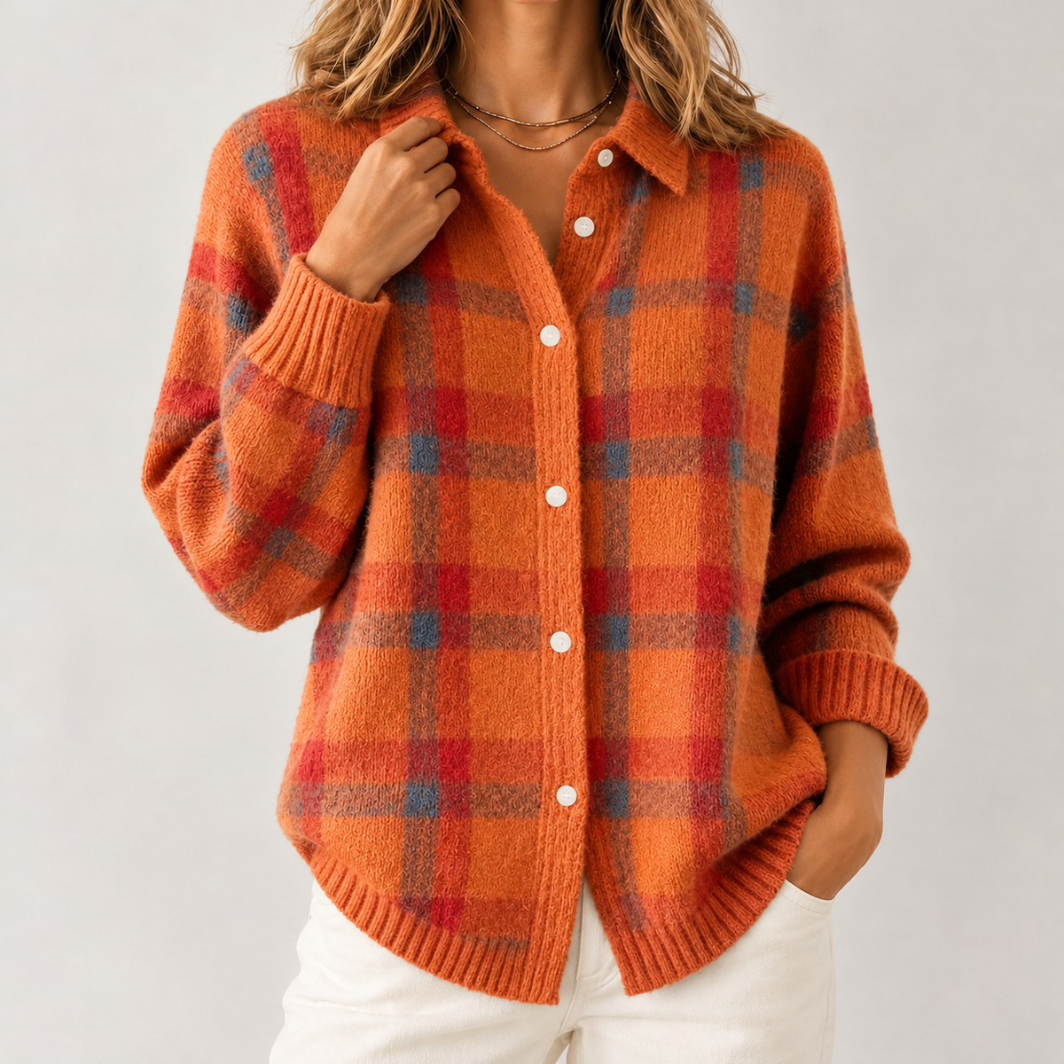 Emmeli Plaid Sweater - Orange