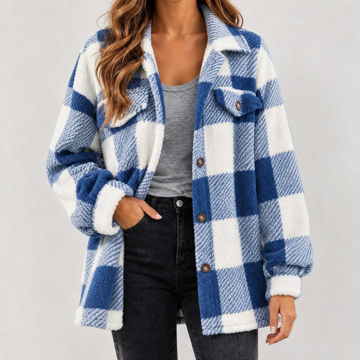 Maribel Plush Plaid Jacket - Real Shot
