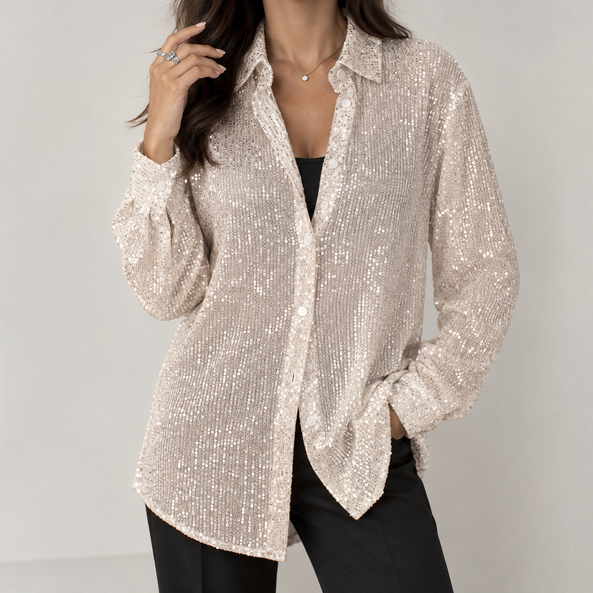 Cesaltina Sequin Shirt - Apricot Silver