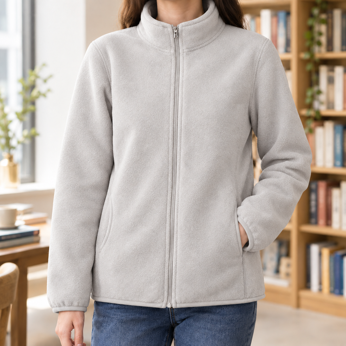 Ignace Stand Collar Jacket - Beige Gray Vintage Polar
