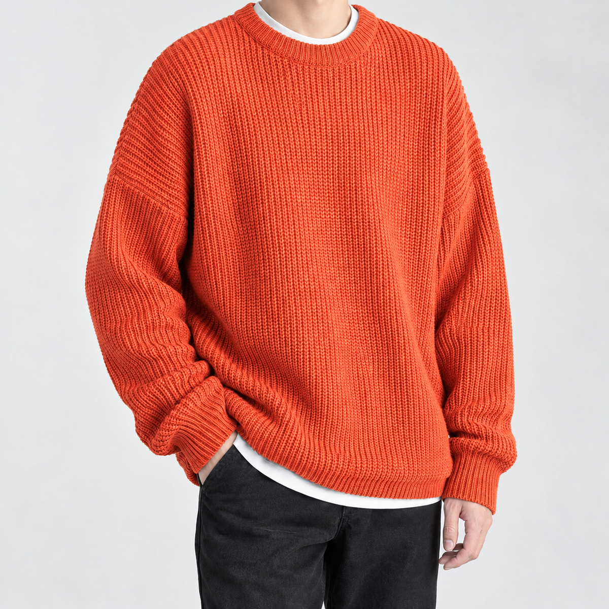Sebastien Ribbed Crew Neck Sweater - Orange