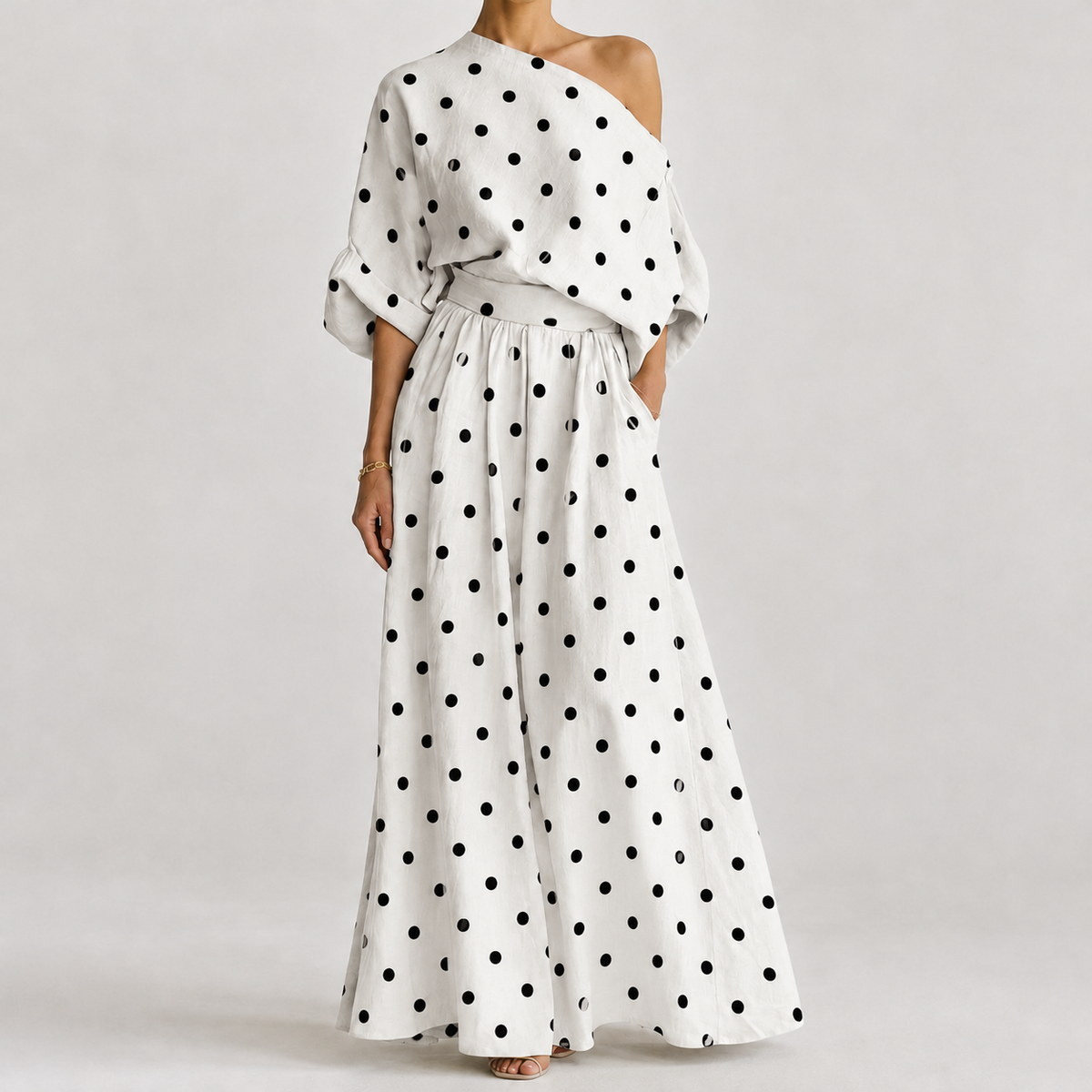 Rosaria Off Shoulder Skirt Set - Wave Point-white