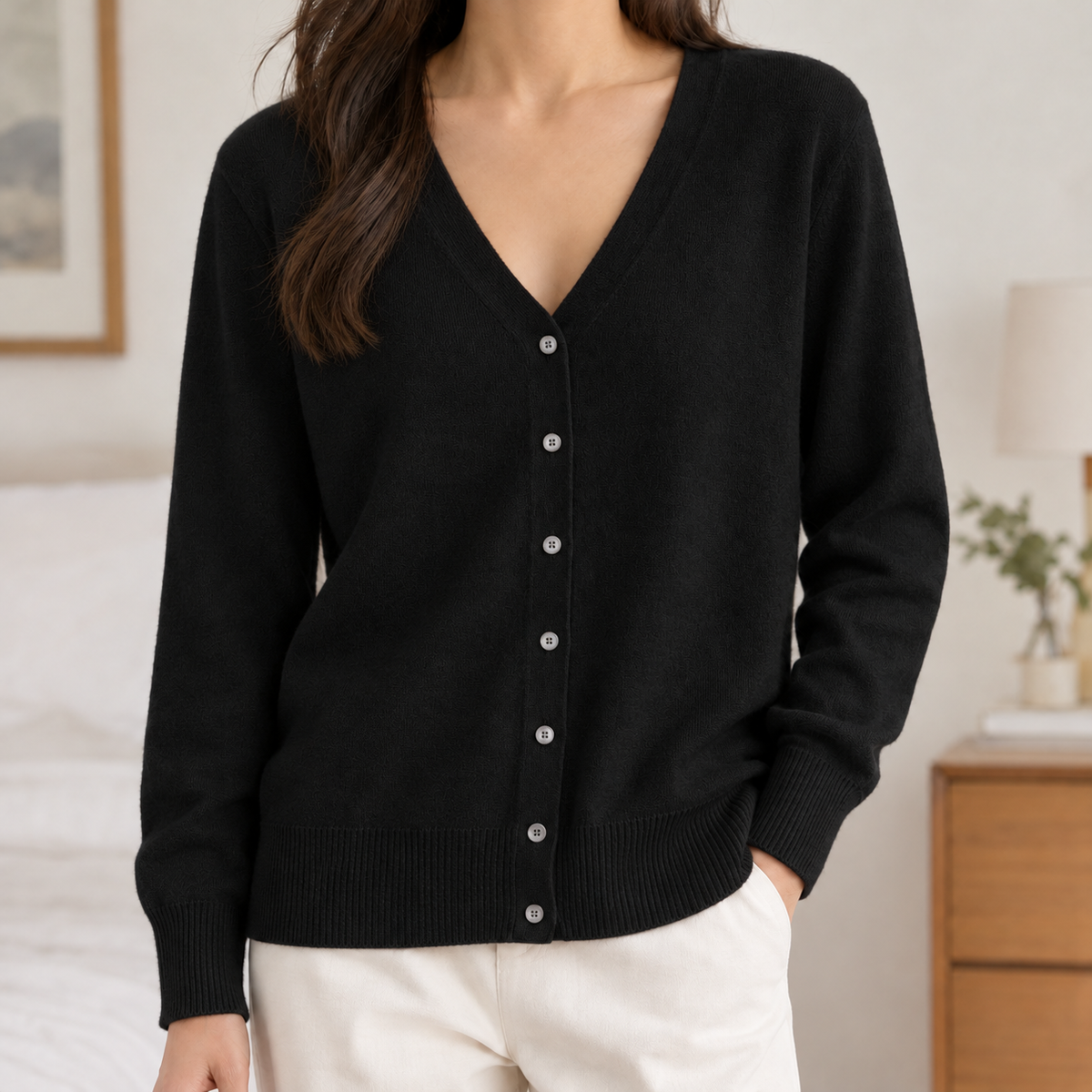 Constanze V Neck Cardigan - Black