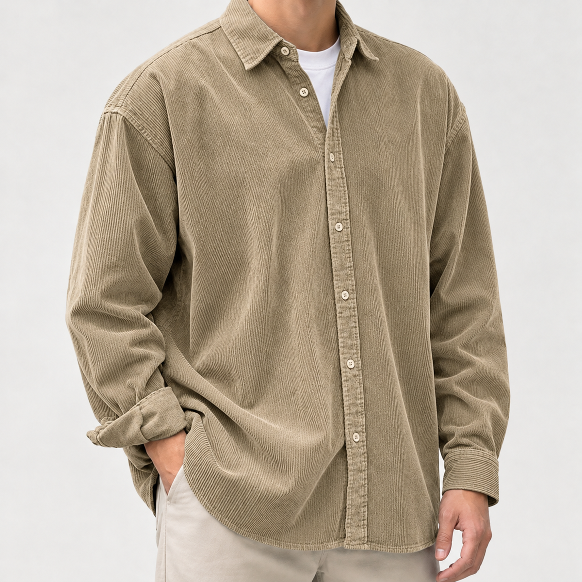 Marius Corduroy Overshirt - Khaki