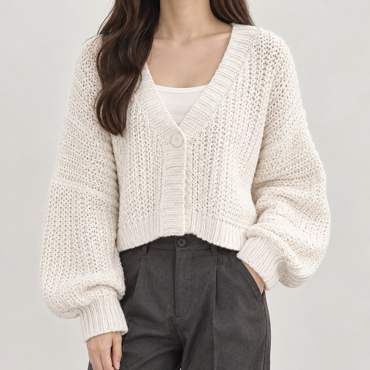 Victoria Chunky Knit Cardigan - White