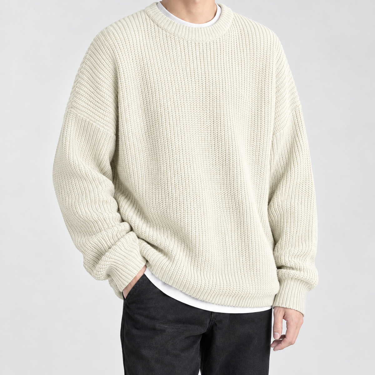 Sebastien Ribbed Crew Neck Sweater - White