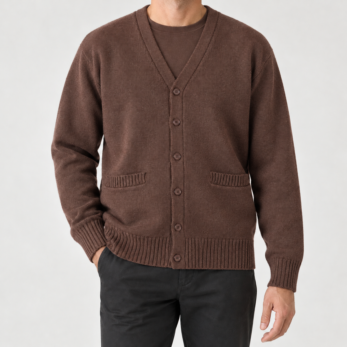 Anibal V Neck Cardigan - Chocolate