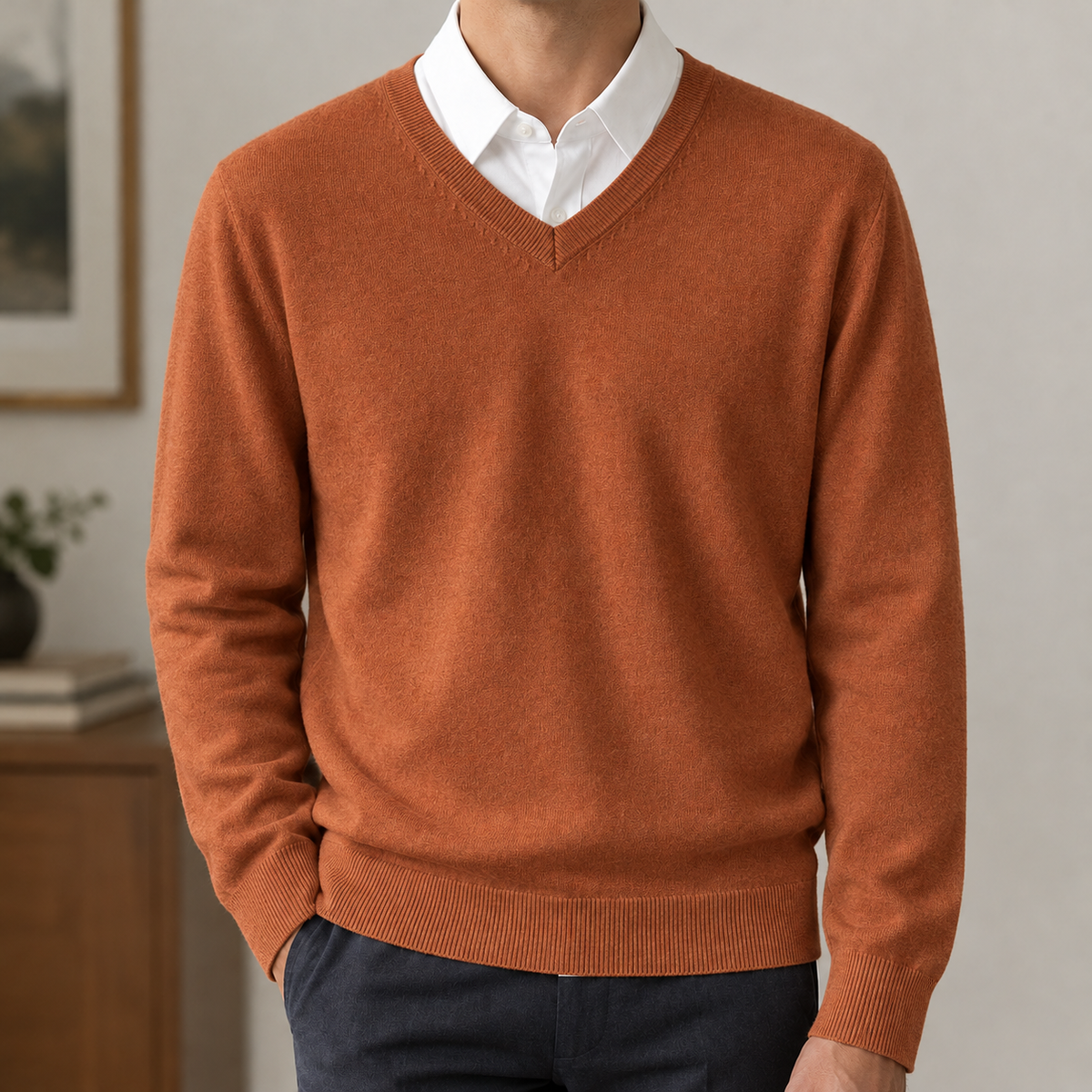 Nicanor V Neck Sweater - Caramel Brown