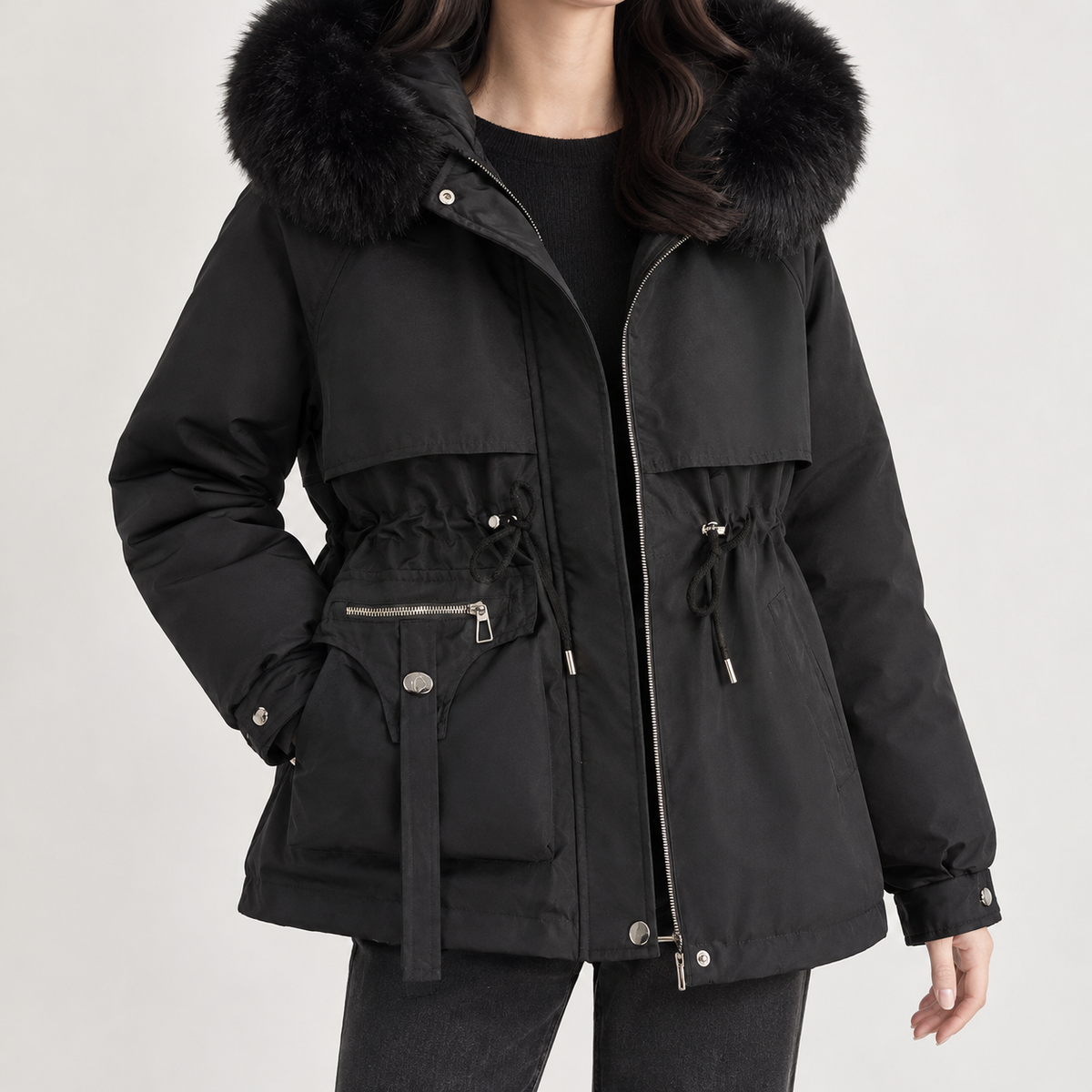 Anja Fur Trim Jacket - Black