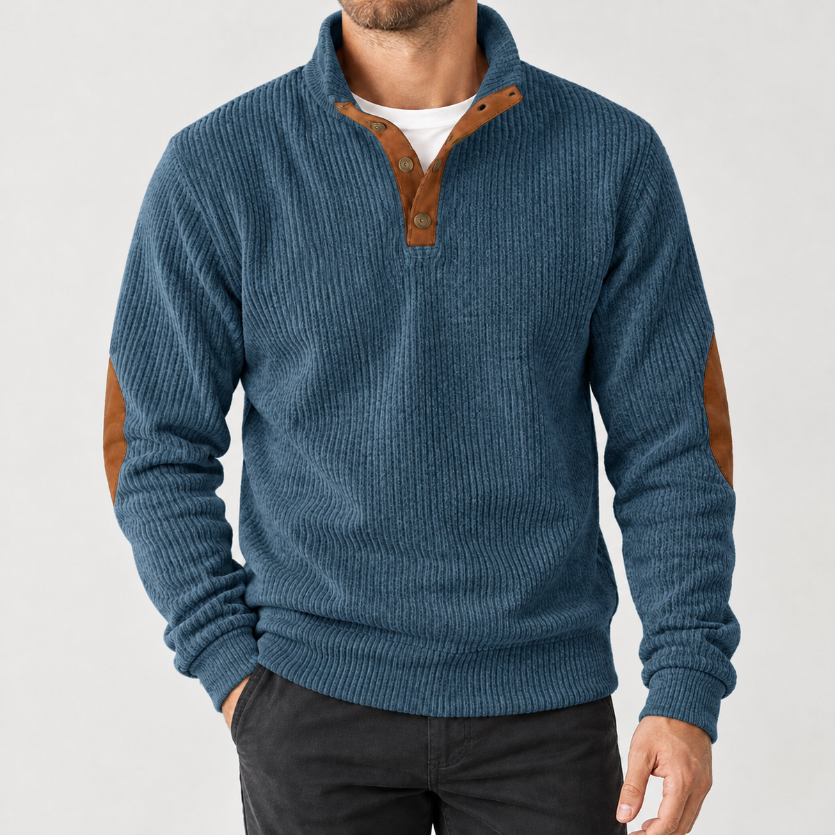 Beat Ribbed Pullover Jacket - Denim Blue