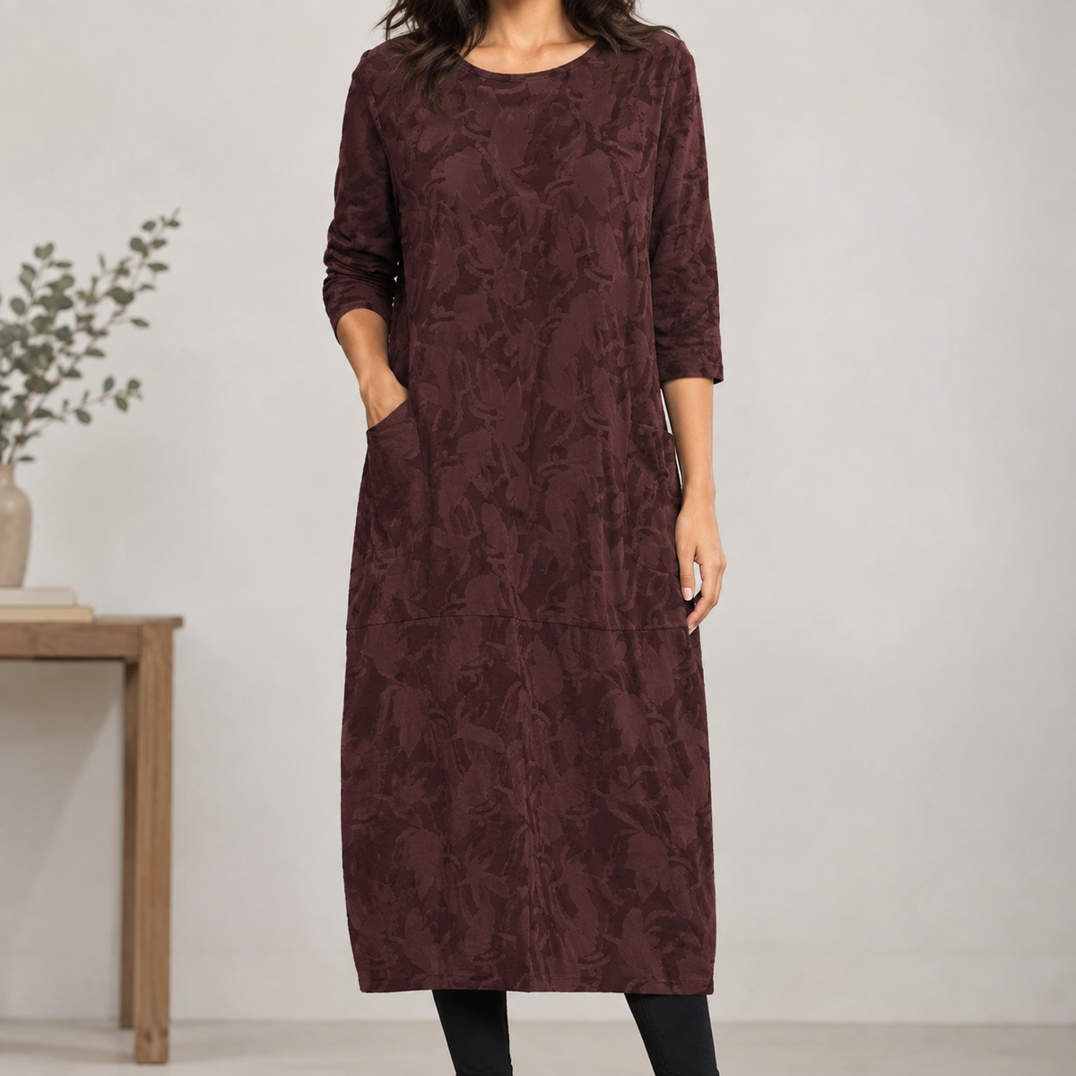 Hyacinth Tonal Midi Dress - Wine Red