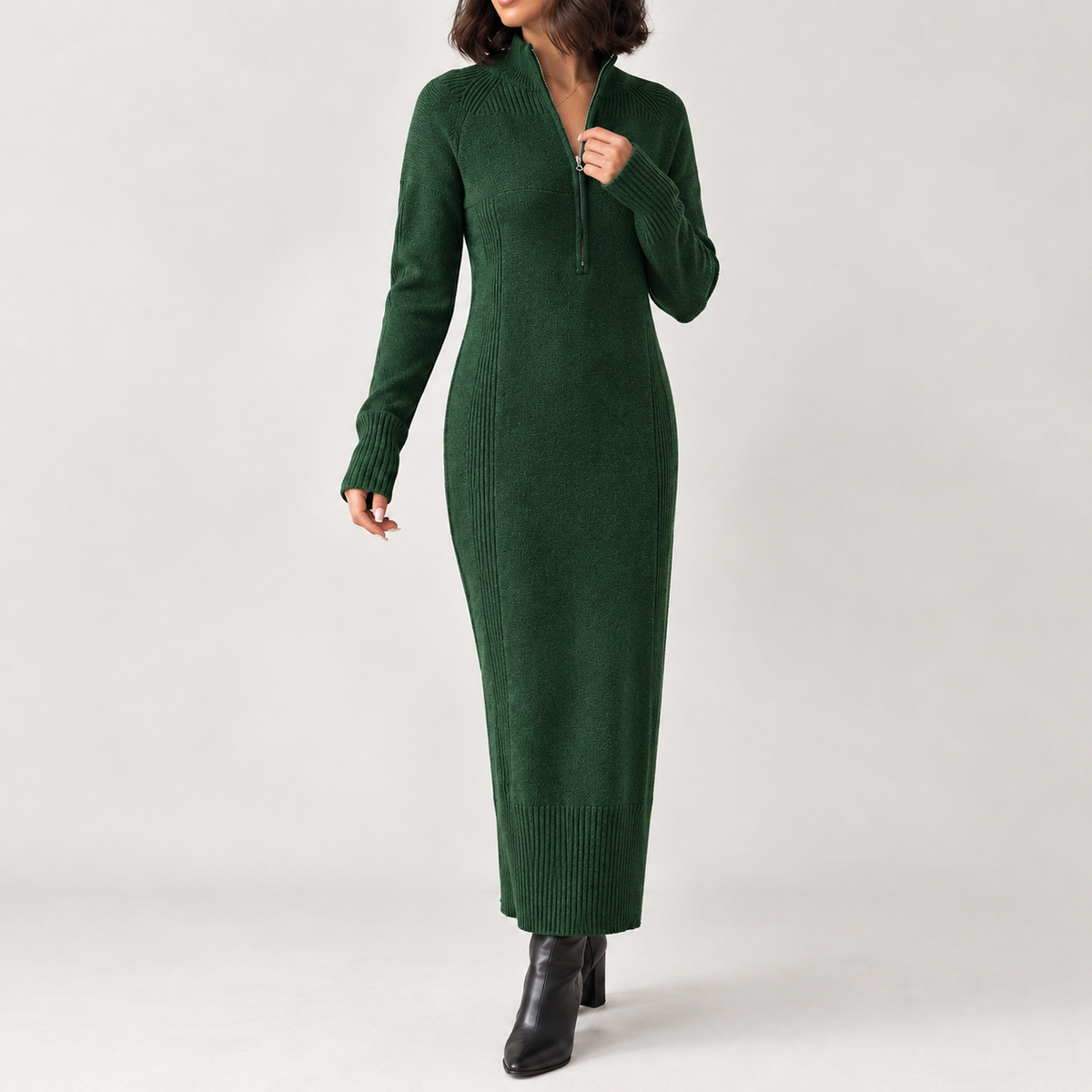 Hugrun Half Zip Dress - Green