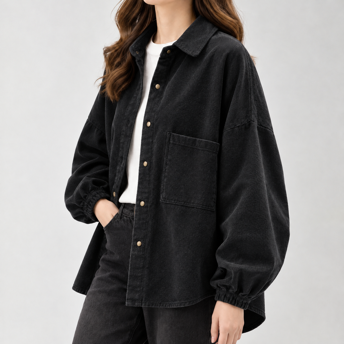 Anouck Textured Shirt Jacket - Black