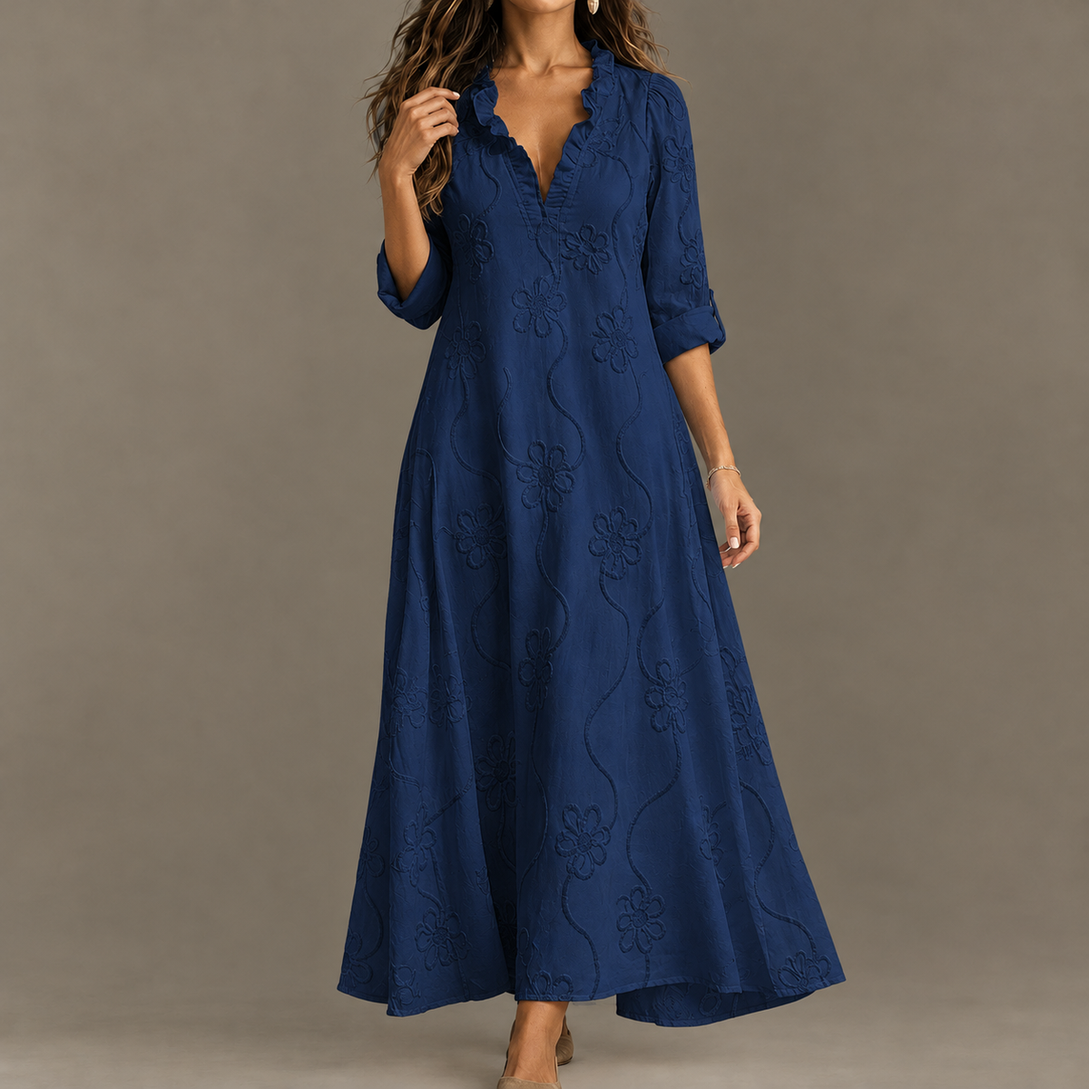 Franca Embroidered Maxi Dress - Navy Blue