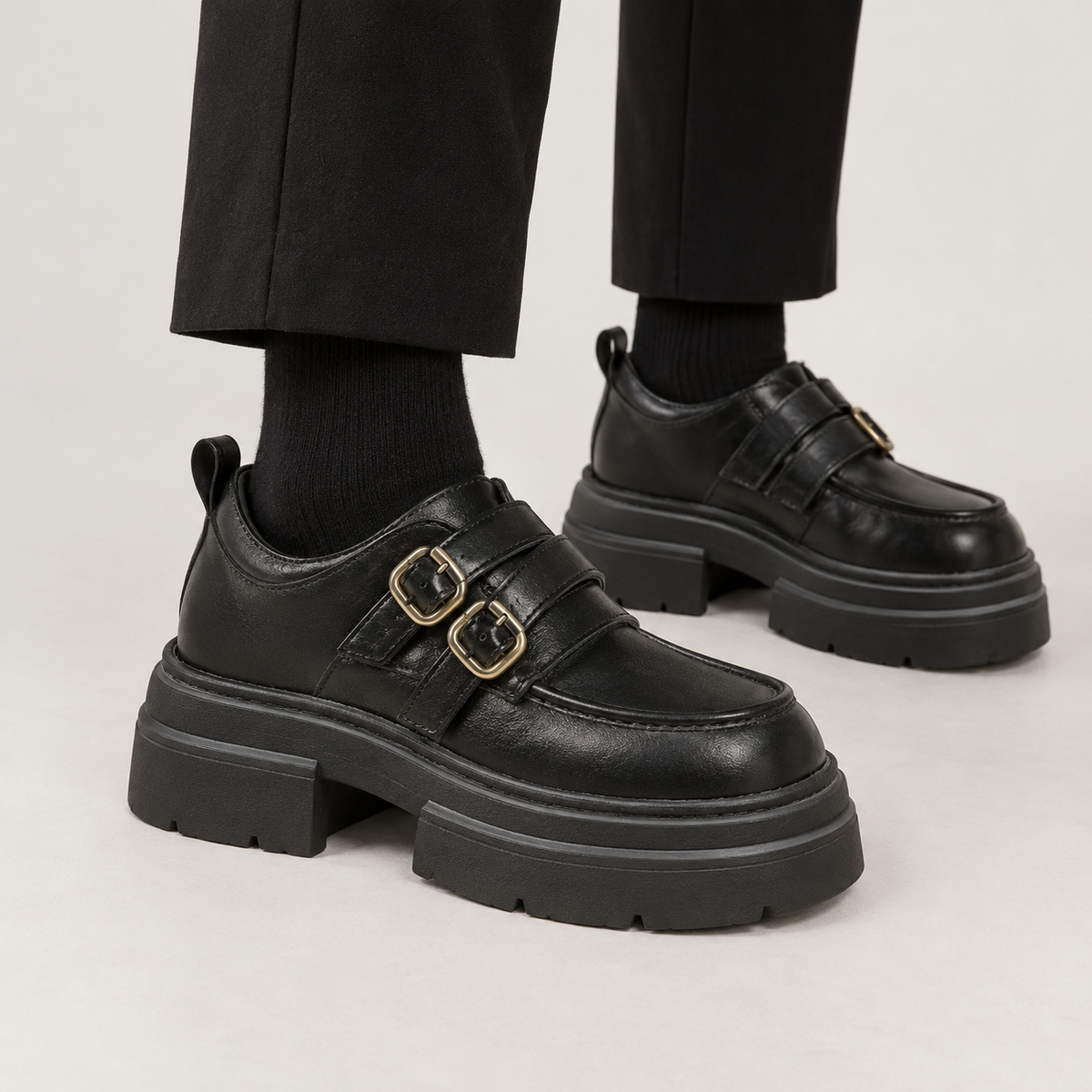 Domenica Double Monk Shoes - Black