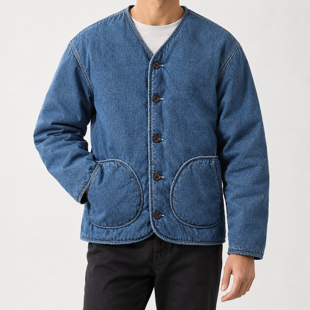 Stellan Collarless Jacket - Blue