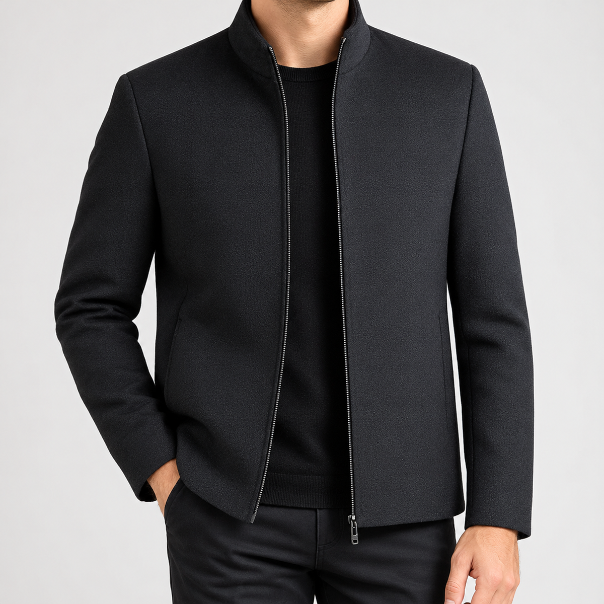 Maximus Cashmere Jacket - Black Stand Collar