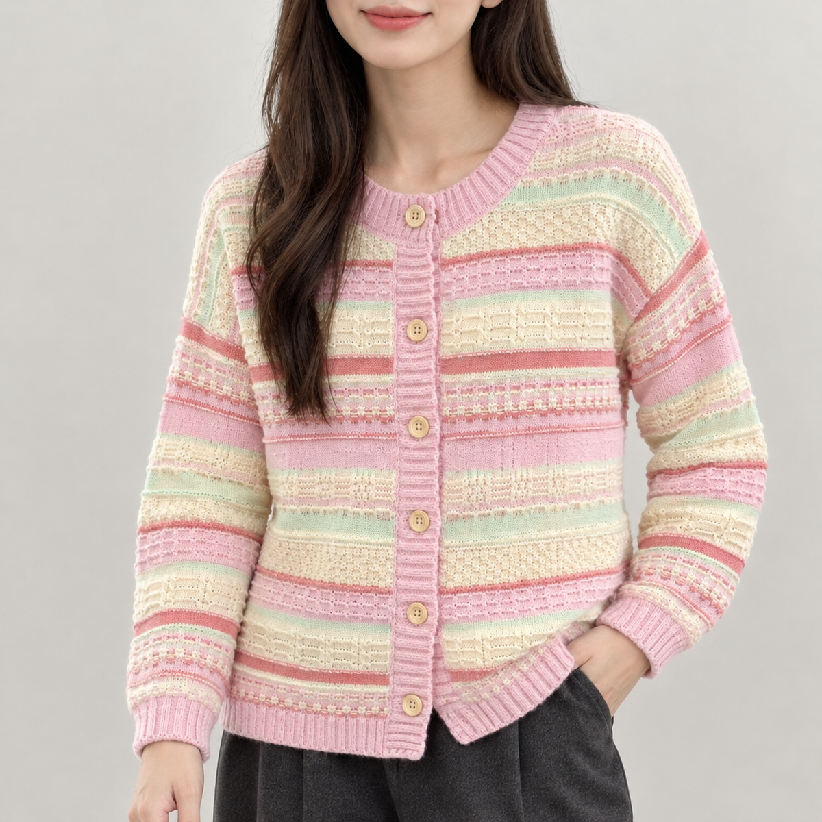 Christiane Textured Stripe Cardigan - Pink