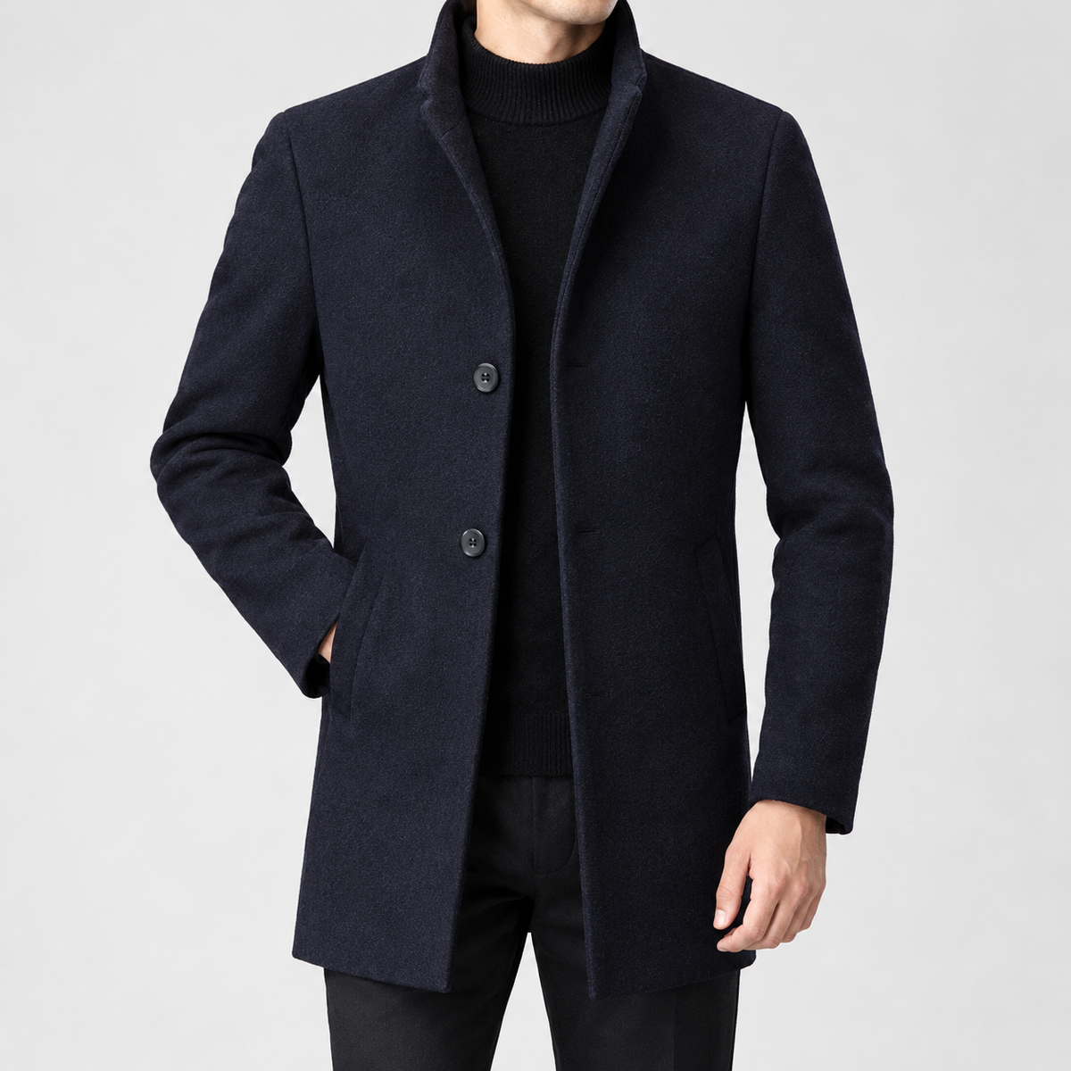 Carmelo Wool Blend Coat - Navy Blue