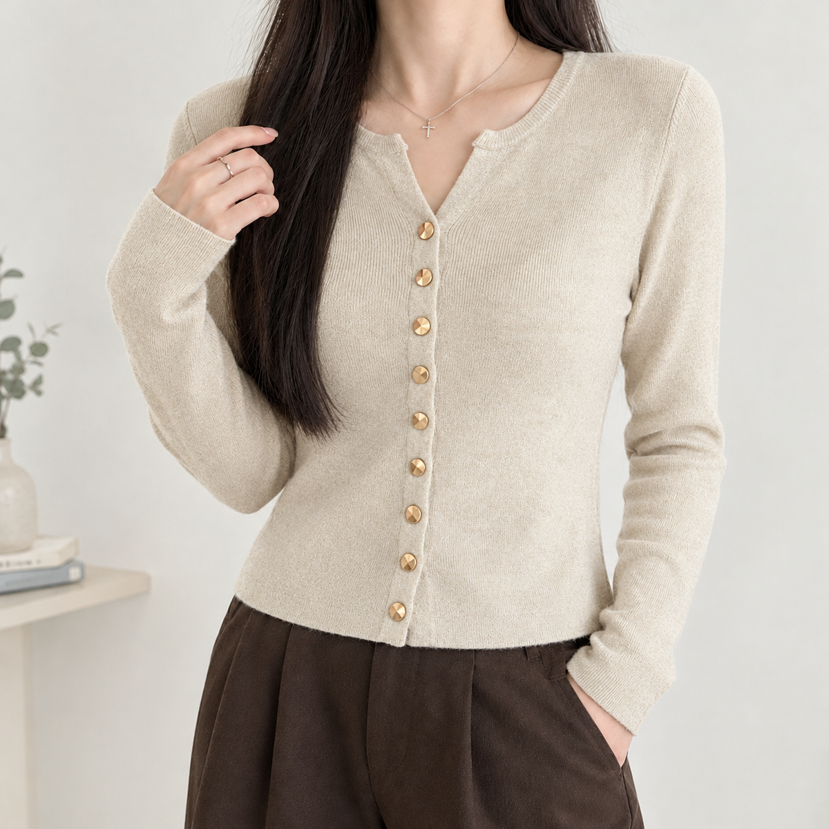 Clarence Button Cardigan - Apricot