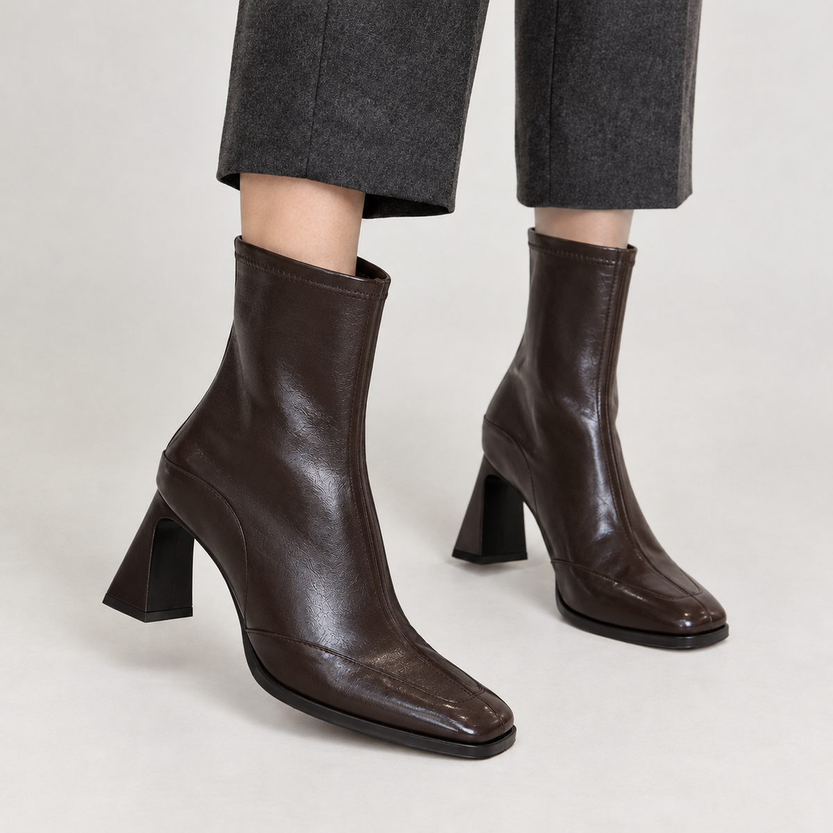 Eulalie Square Toe Ankle Boots - Brown Single Lining