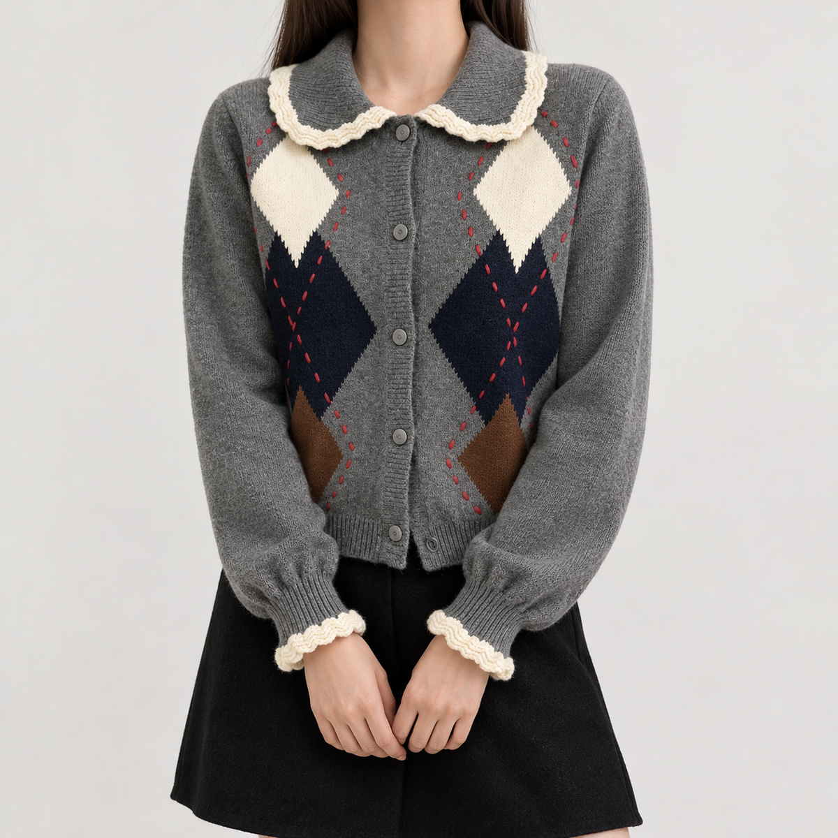 Brais Argyle Cardigan - Apricot