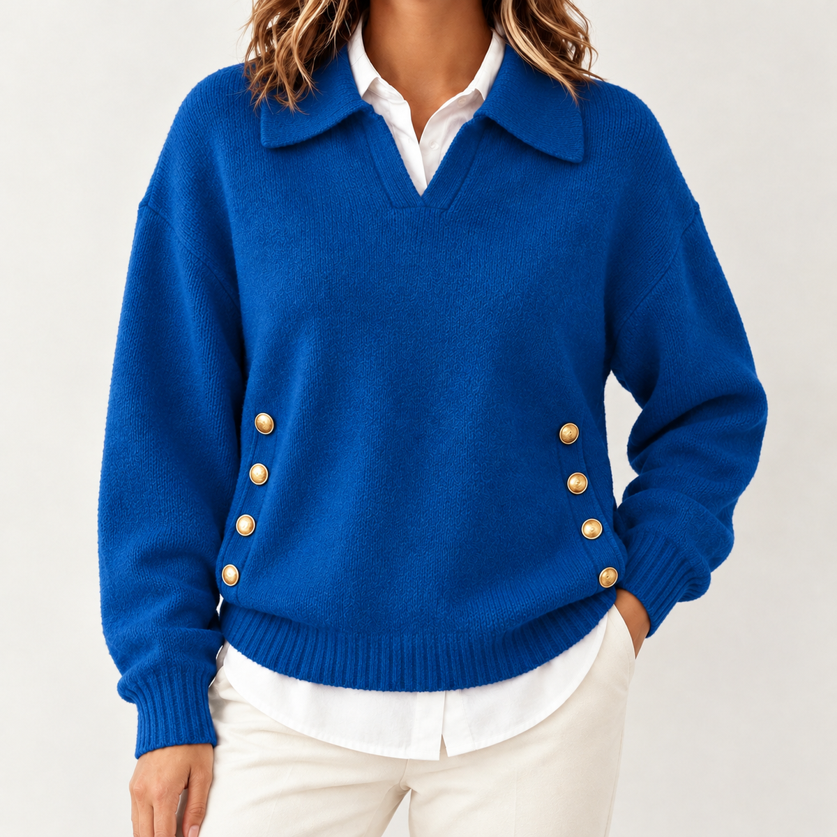 Arielle Collared Knit Top - Blue