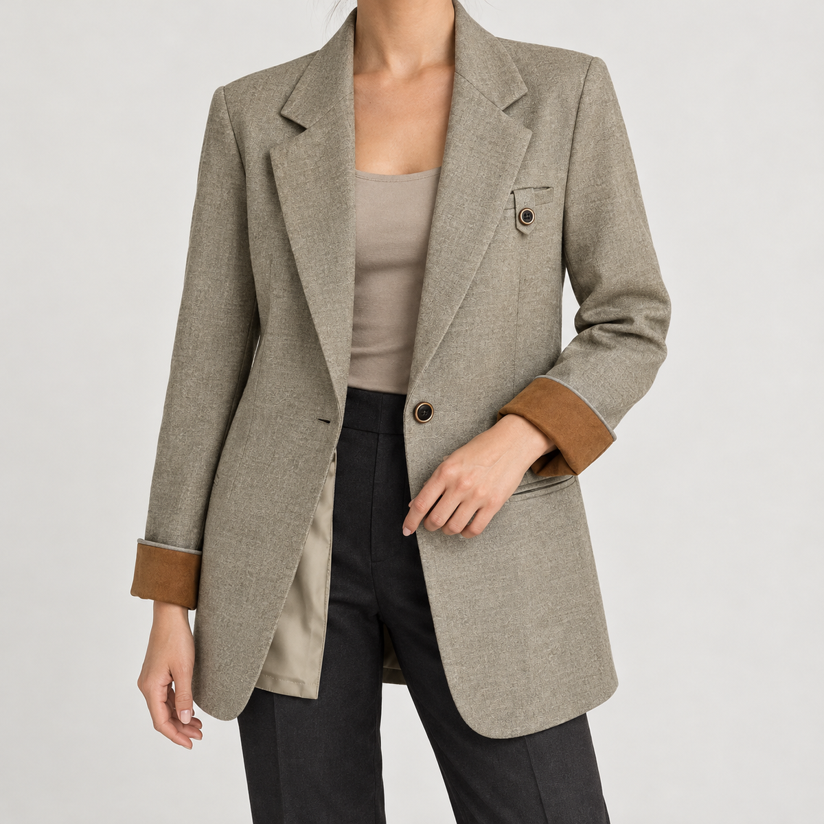 Almudena Notch Lapel Blazer - Khaki