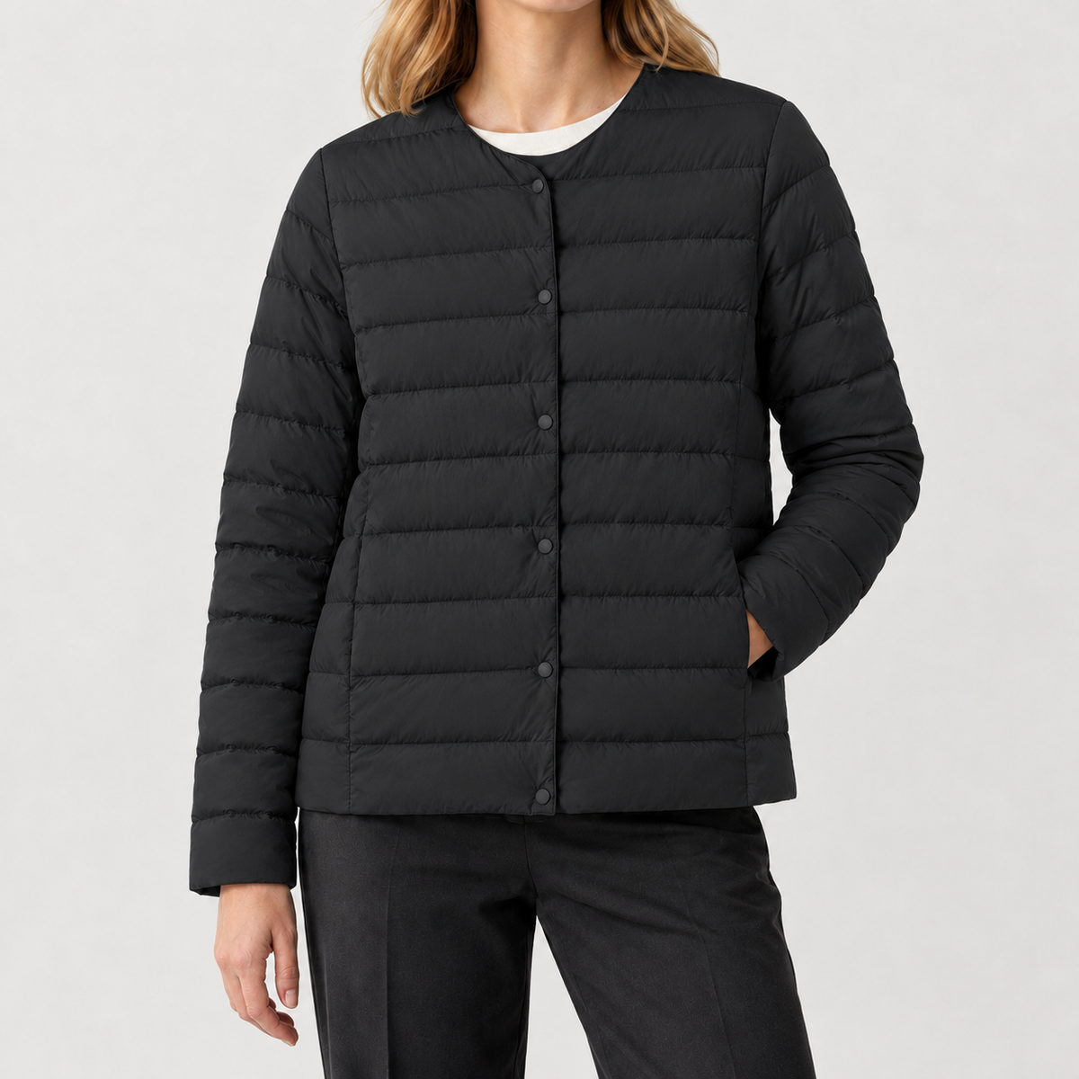 Maude Collarless Puffer Jacket - Black