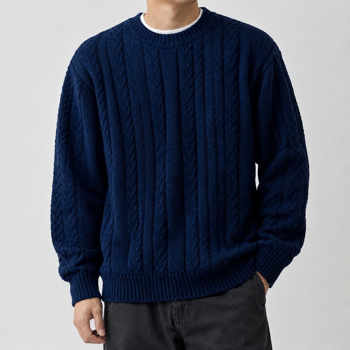 Fabiano Textured Crewneck Sweater - Navy
