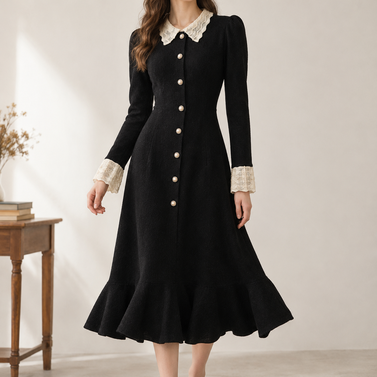 Elvina Fishtail Dress - Black
