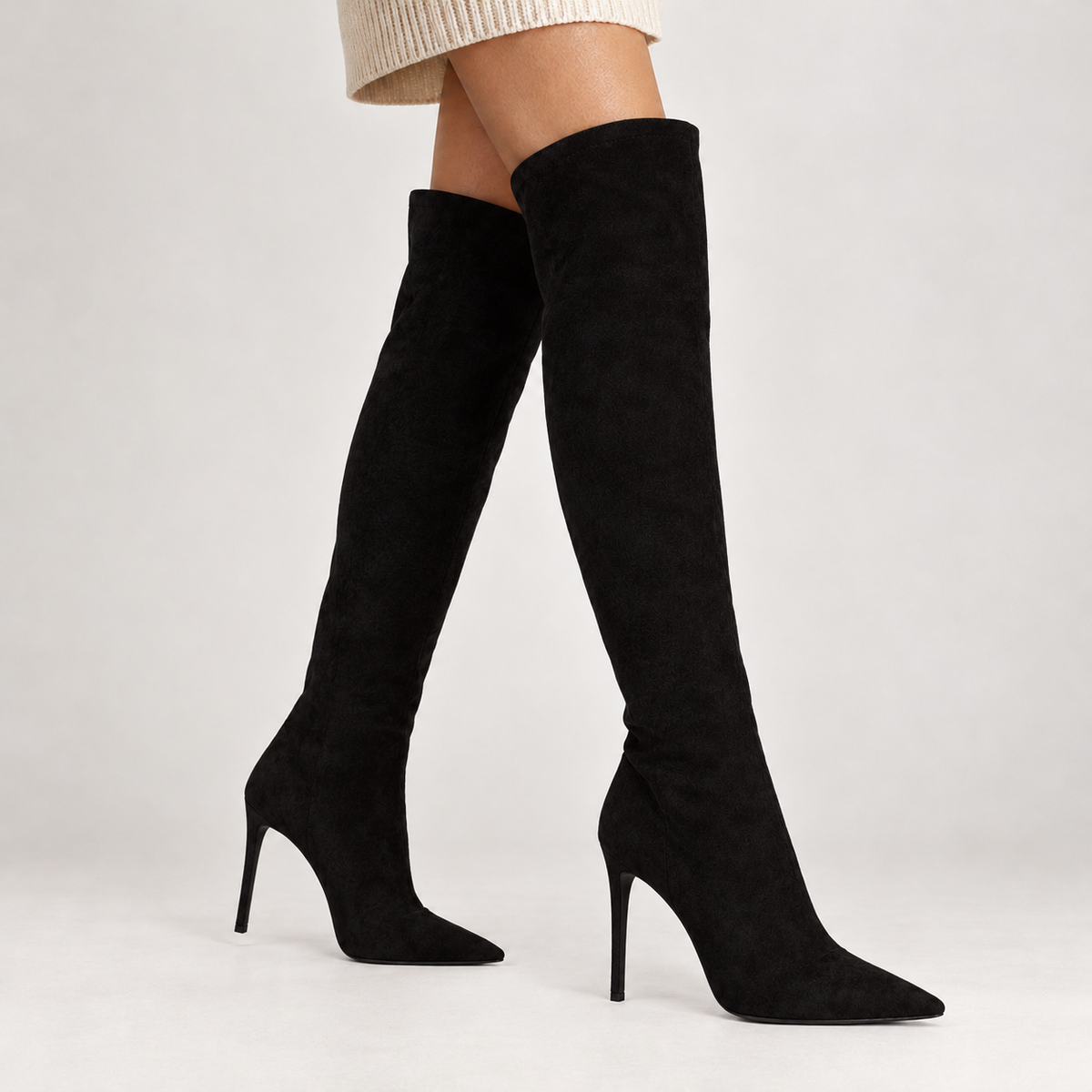 Micheline Suede Stiletto Boots - Black