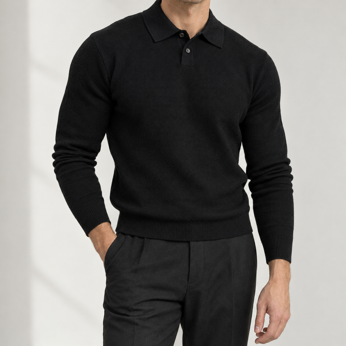 Broddi Ribbed Polo Sweater - Black