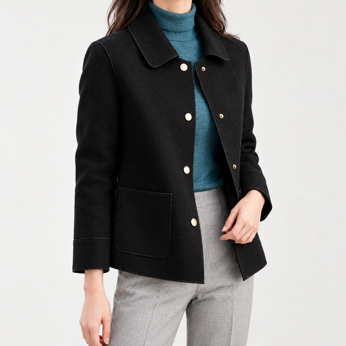 Julie Snap Front Jacket - Black